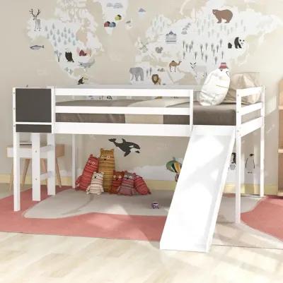 Full Size Loft Bed Wood Bed with Slide, Stair and Chalkboard