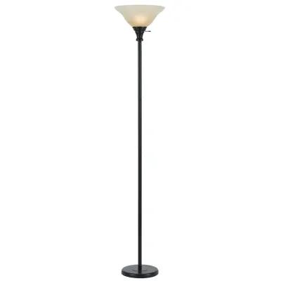 Metal Round 3 Way Torchiere Lamp with Frosted Shade, Dark Bronze and Gold-Benzara