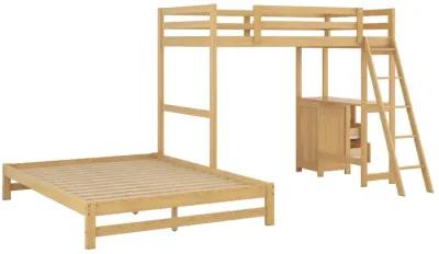 Twin Over Full Bunk Bed With Built-In Desk And Three Drawers