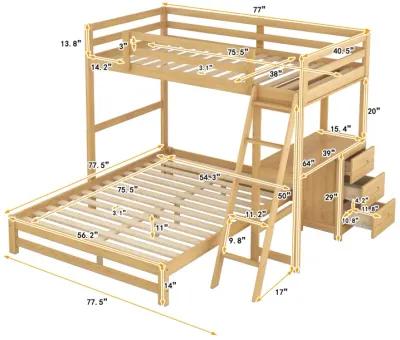 Twin Over Full Bunk Bed With Built-In Desk And Three Drawers