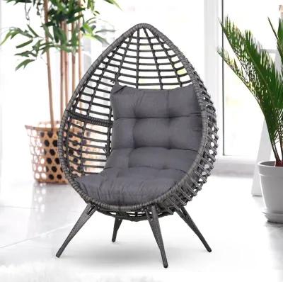 Grey Garden Cocoon: Patio Wicker Egg Chair with Soft Cushion