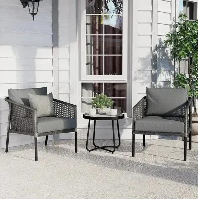 MONDAWE Outdoor Furniture 3 Pieces Set All-Weather Wicker Conversation Set for Patio Garden Backyard with Olefin Cushions and Coffee Table