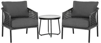 MONDAWE Outdoor Furniture 3 Pieces Set All-Weather Wicker Conversation Set for Patio Garden Backyard with Olefin Cushions and Coffee Table