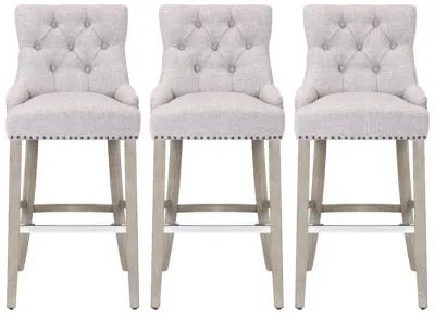 WestinTrends 29" Linen Fabric Tufted Upholstered Bar Stool (Set of 3), Antique Grey