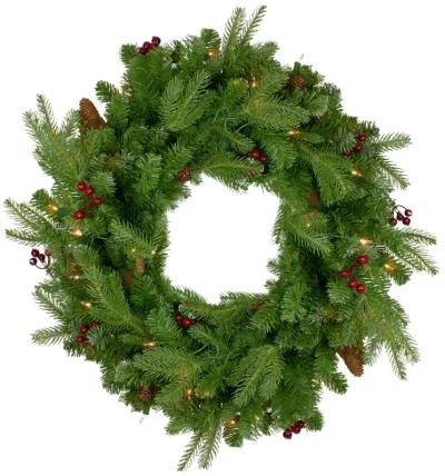 Pre-Lit Mixed Winter Berry Pine Artificial Christmas Wreath - 24-Inch  Clear Lights