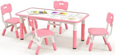 Kids Table and Chairs Set for 4 with Graffiti Desktop