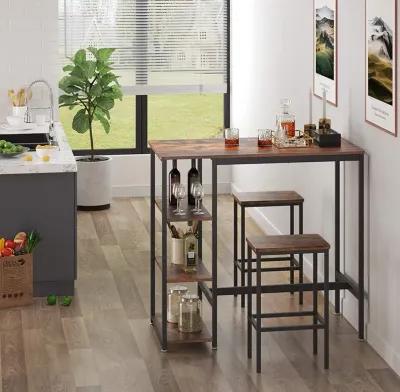 Bar Table, High Dining Table with 3 Storage Shelves