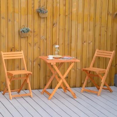 Teak Bistro Set: 3-Piece Folding Outdoor Chairs and Table