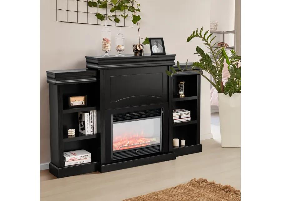 70 Inch Modern Fireplace Media Entertainment Center with Bookcase