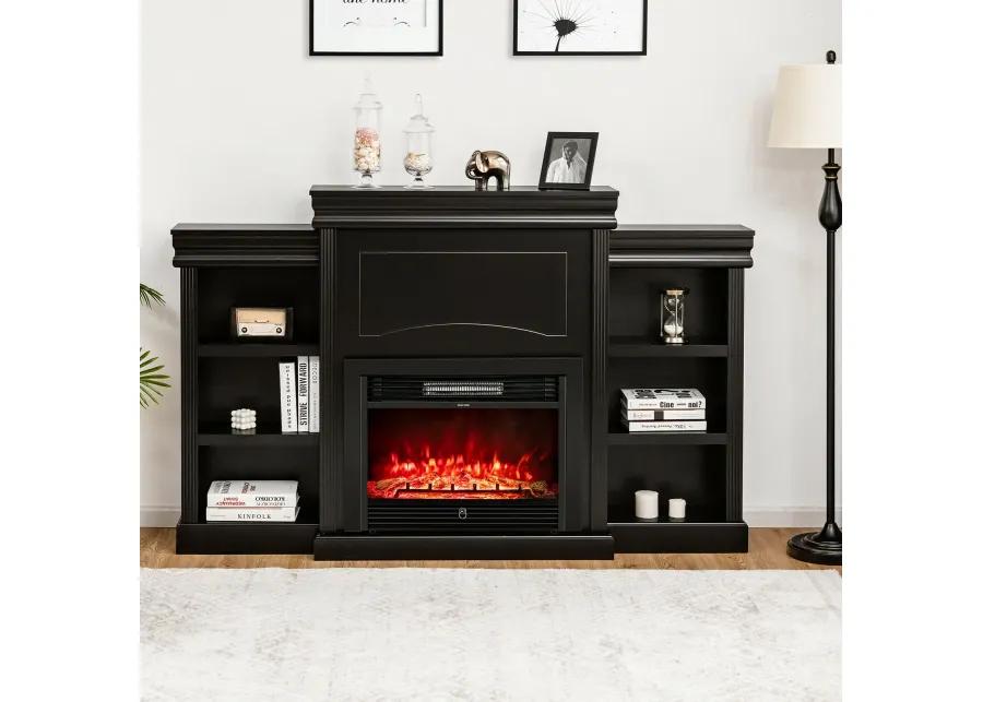 70 Inch Modern Fireplace Media Entertainment Center with Bookcase