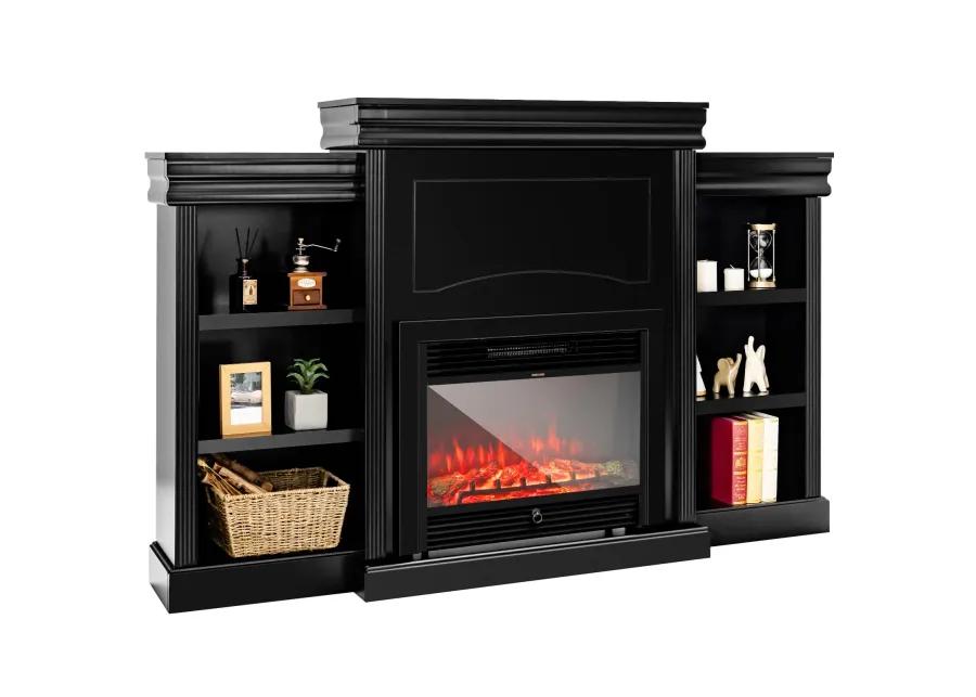 70 Inch Modern Fireplace Media Entertainment Center with Bookcase