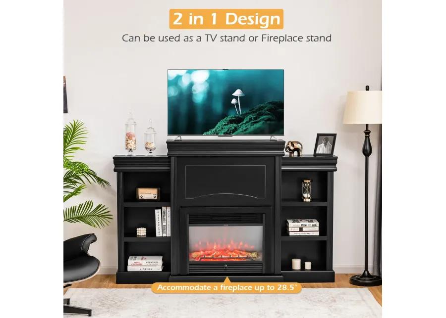 70 Inch Modern Fireplace Media Entertainment Center with Bookcase