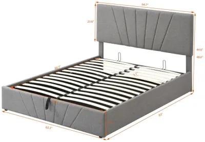 Queen Size Upholstered Platform Bed With A Hydraulic Storage System