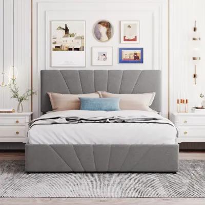 Queen Size Upholstered Platform Bed With A Hydraulic Storage System