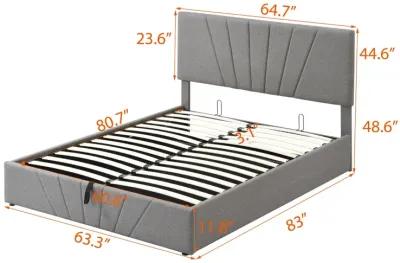 Queen Size Upholstered Platform Bed With A Hydraulic Storage System