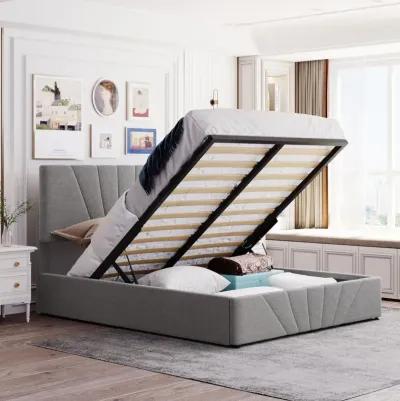 Queen Size Upholstered Platform Bed With A Hydraulic Storage System