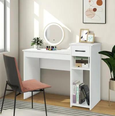 Costway Home Office Computer Desk White Study Desk Laptop Table with Drawer & Storage Shelf