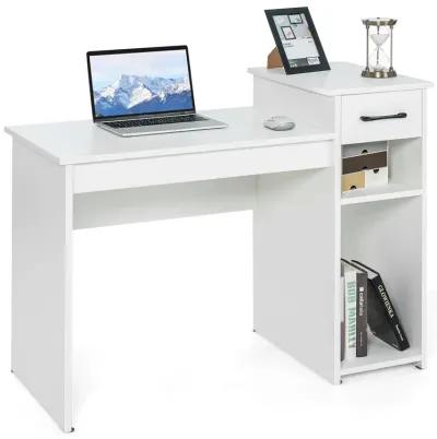 Costway Home Office Computer Desk White Study Desk Laptop Table with Drawer & Storage Shelf