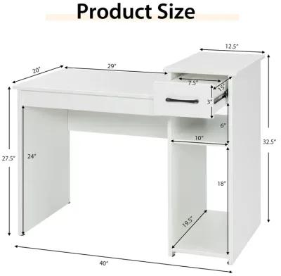 Costway Home Office Computer Desk White Study Desk Laptop Table with Drawer & Storage Shelf