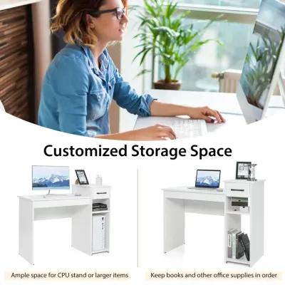 Costway Home Office Computer Desk White Study Desk Laptop Table with Drawer & Storage Shelf