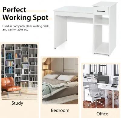 Costway Home Office Computer Desk White Study Desk Laptop Table with Drawer & Storage Shelf