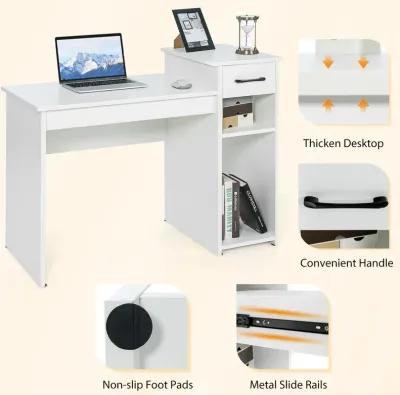 Costway Home Office Computer Desk White Study Desk Laptop Table with Drawer & Storage Shelf