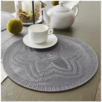 Set of 6 Gray Floral Woven Round Placemat  15"