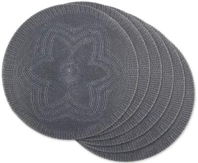 Set of 6 Gray Floral Woven Round Placemat  15"