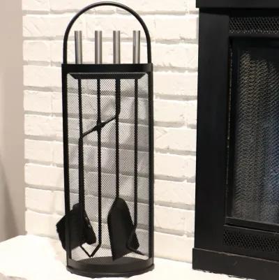 Sunnydaze 4-Piece Fireplace Tool Set with Mesh Shroud Holder