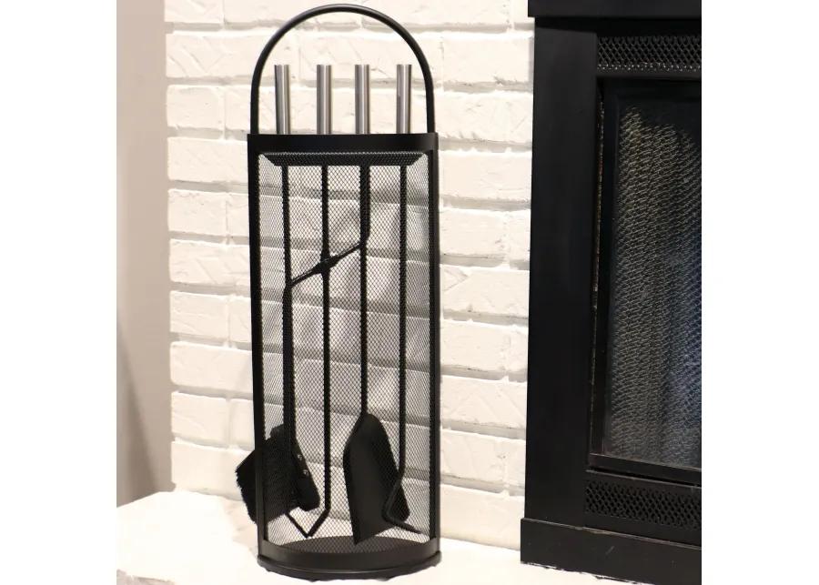 Sunnydaze 4-Piece Fireplace Tool Set with Mesh Shroud Holder