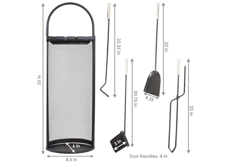 Sunnydaze 4-Piece Fireplace Tool Set with Mesh Shroud Holder