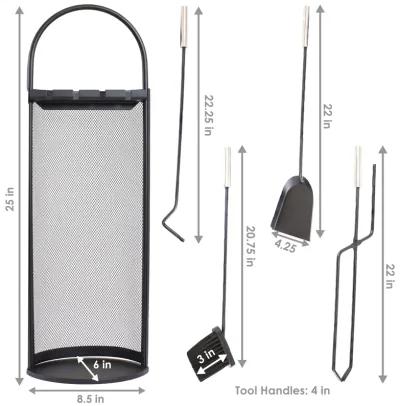 Sunnydaze 4-Piece Fireplace Tool Set with Mesh Shroud Holder