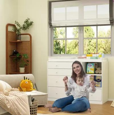 5-Drawers White Wood Chest of Drawers Dresser Vanity Table Storage Cabinet with Shelf 36.1 in. H x 47.2 W x 19.7 D