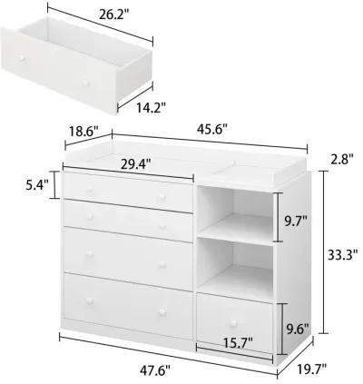 5-Drawers White Wood Chest of Drawers Dresser Vanity Table Storage Cabinet with Shelf 36.1 in. H x 47.2 W x 19.7 D