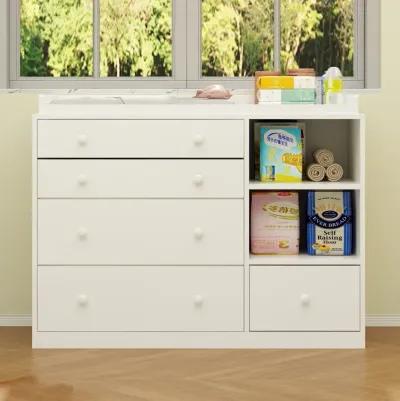 5-Drawers White Wood Chest of Drawers Dresser Vanity Table Storage Cabinet with Shelf 36.1 in. H x 47.2 W x 19.7 D