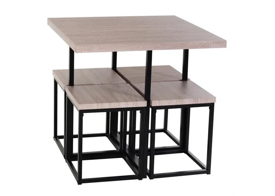 Farmhouse 5 Piece Square Natural Wood Steel Kitchen Dining Set