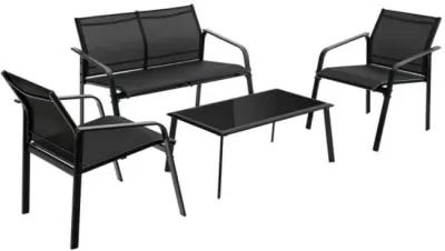 Hivvago 4 Pieces Patio Furniture Set with Armrest Loveseat Sofas and Glass Table Deck