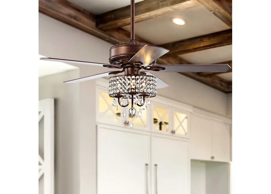 Becky 52" 3-Light Crystal LED Chandelier Fan With Remote, Oil Rubbed Bronze