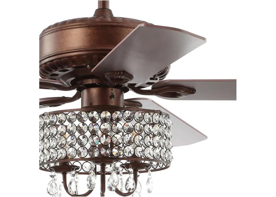 Becky 52" 3-Light Crystal LED Chandelier Fan With Remote, Oil Rubbed Bronze