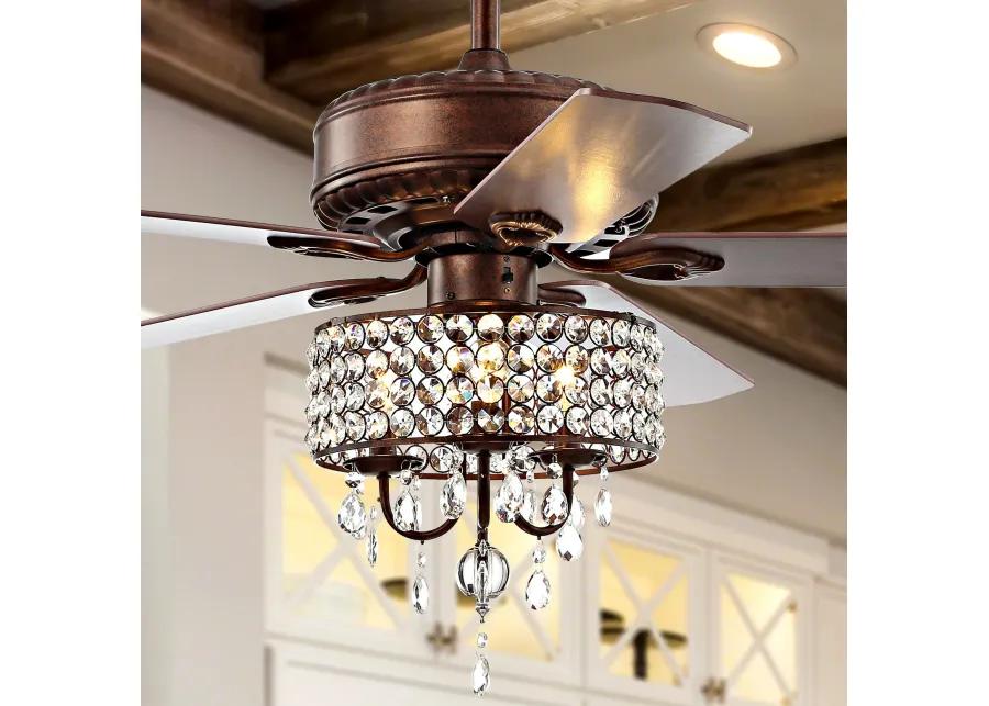 Becky 52" 3-Light Crystal LED Chandelier Fan With Remote, Oil Rubbed Bronze