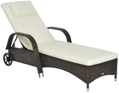 Mixed Brown Wicker Lounger: Adjustable PE Rattan Chaise with Cushion