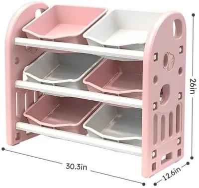 6-Bin Kids Toy Storage Organizer with HDPE Shelf and Bins for Playroom