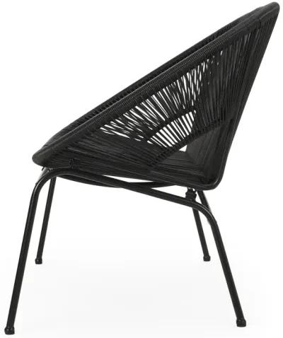 Remma Loveseat, Outdoor Rattan, Basket Woven, Black Iron Frame, 52 Inch