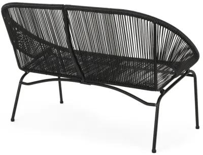 Remma Loveseat, Outdoor Rattan, Basket Woven, Black Iron Frame, 52 Inch