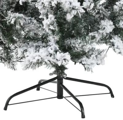 LuxenHome 7.2Ft Pre-Lit Snow-Flocked Full Artificial Christmas Tree with Metal Stand