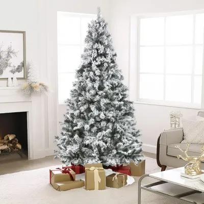 LuxenHome 7.2Ft Pre-Lit Snow-Flocked Full Artificial Christmas Tree with Metal Stand