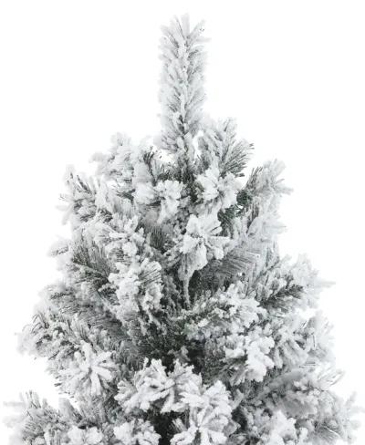 LuxenHome 7.2Ft Pre-Lit Snow-Flocked Full Artificial Christmas Tree with Metal Stand