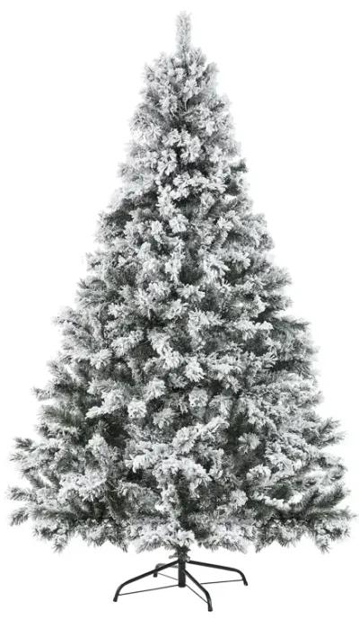 LuxenHome 7.2Ft Pre-Lit Snow-Flocked Full Artificial Christmas Tree with Metal Stand