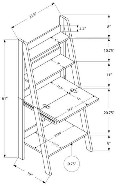 Monarch Specialties Ladder Desk-Bookcase-Wall Bookshelf-Stand Shelf, 61" H