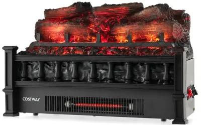 20 Inch Electric Fireplace Heater with Realistic Pinewood Ember Bed-Black